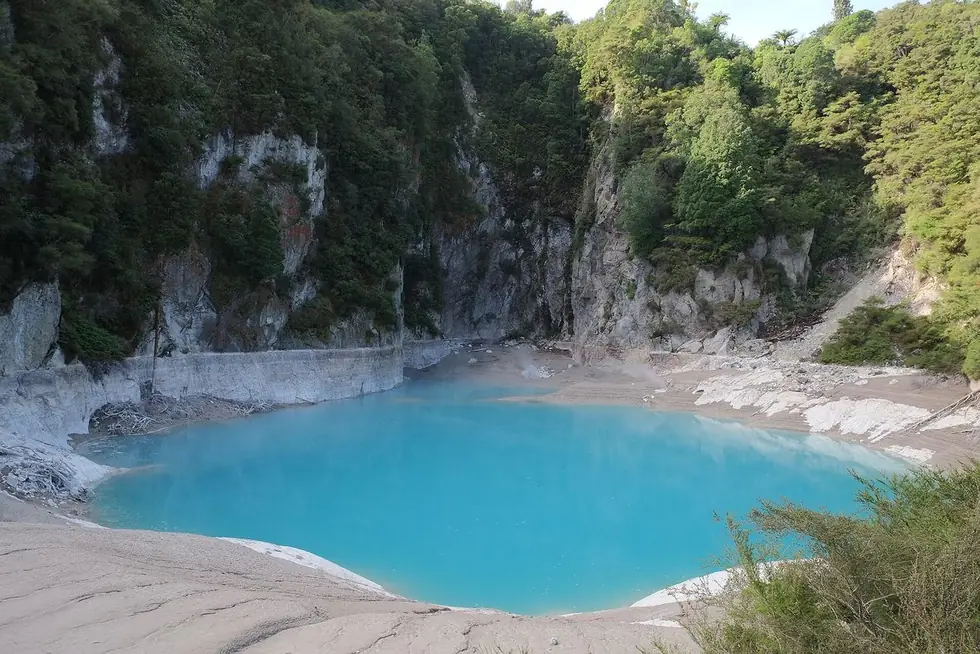 Inferno Crater at Waimangu, rising and falling on a 38-day cycle