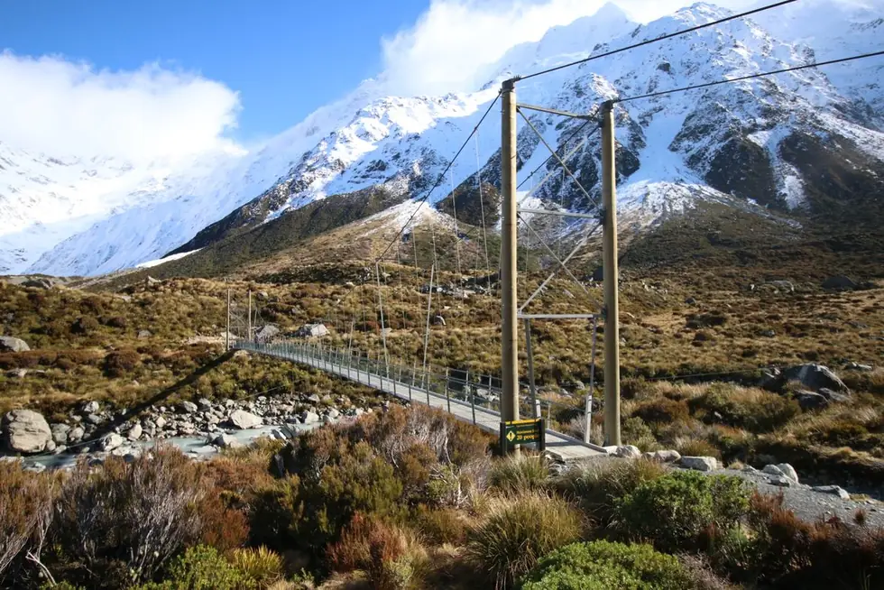 A swing bridge on the Hooker Valley Track
