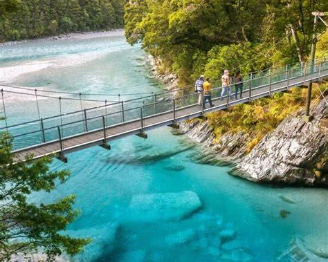 Blue Pools — the swing bridge over the Makarora