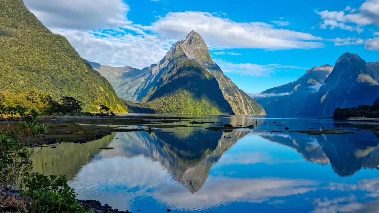Milford Sound — Mitre Peak and its reflection on a still morning