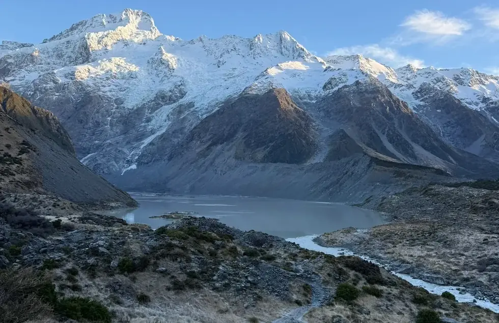 The Mueller Glacier lake below Mount Sefton